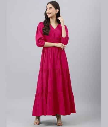 JASH CREATION Women Crepe Solid Fit & Flare Dress ( Pink )