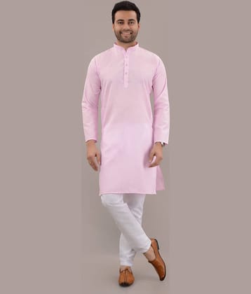 MOUDLIN Light Pink Cotton Blend Regular Fit Men's Kurta Pyjama Set ( Pack of 1 )