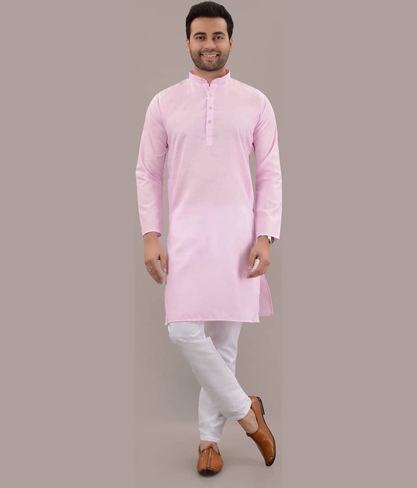 MOUDLIN Light Pink Cotton Blend Regular Fit Men's Kurta Pyjama Set ( Pack of 1 )