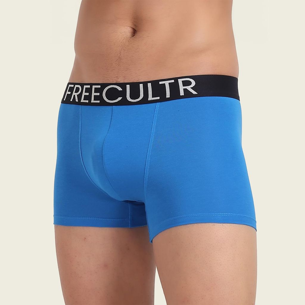 Freecultr Men's Underwear Organic Cotton (Ultrasoft Waistband) Premium Snug-Fit Trunk Pack of 1-Brilliant Blue