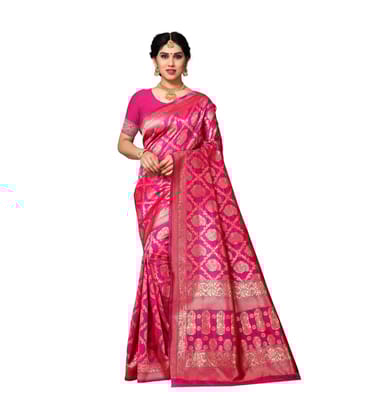 Generic Women's Jacquard Silk Saree with Blouse (Pink, 6 - 3 Mtrs)