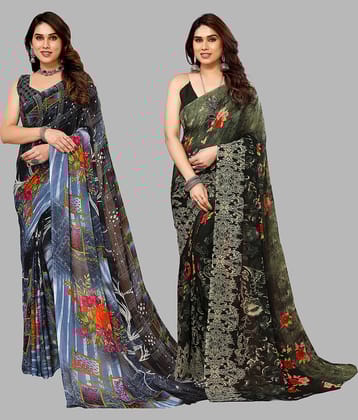 Kashvi Sarees Georgette Printed Saree With Unstitched Blouse Piece ( Multicolor )