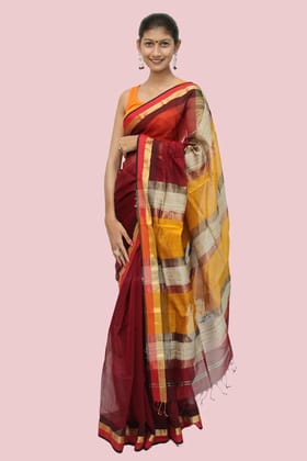 Legacy Kosa Pallu Maroon handloom Saree with Tassels