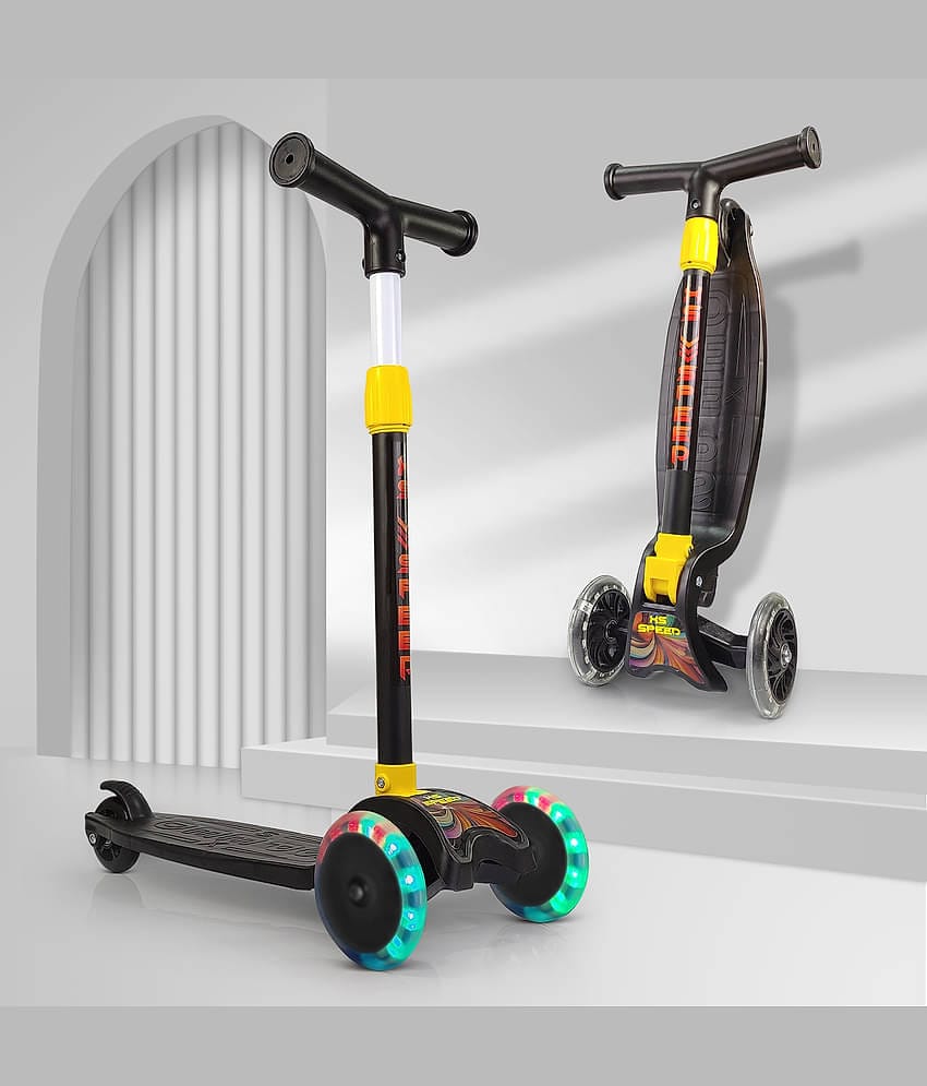 NHR Four Level Adjustable Height Smart Kick Scooter With LED Light Up Wheels | Foldable Scooter With PU Wheels & Brakes | Kick Scooter For Kids 5+ Year