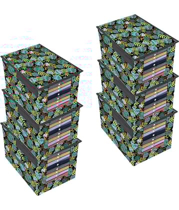 PrettyKrafts Premium Shirt Stacker Closet Storage Organizer Box with Clear Window, Attached Lid and handle, (Pack of 6), Green Leaves