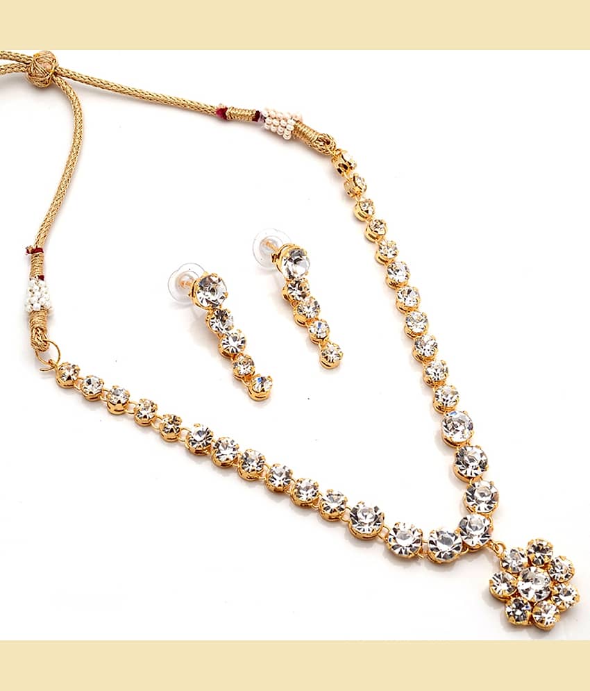 Jewar Mandi Gold Brass Necklace Set ( Pack of 1 )