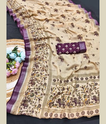 HEMA SILK MILLS Linen Printed Regular Saree With Unstitched Blouse Piece ( Wine )