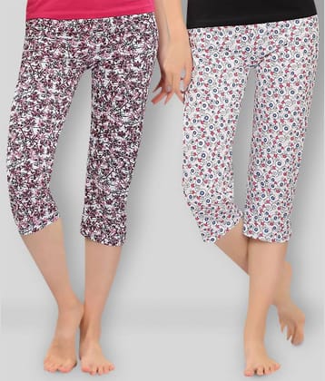 Zebu - Multicolor Cotton Regular Fit Women's Capri  ( Pack of 2 )