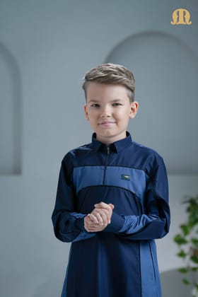 Birkir Navy Blue Denim Thobe For Boys-B1