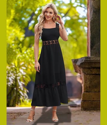 ZELZIS Women Crepe Crochet Maxi ( Black )