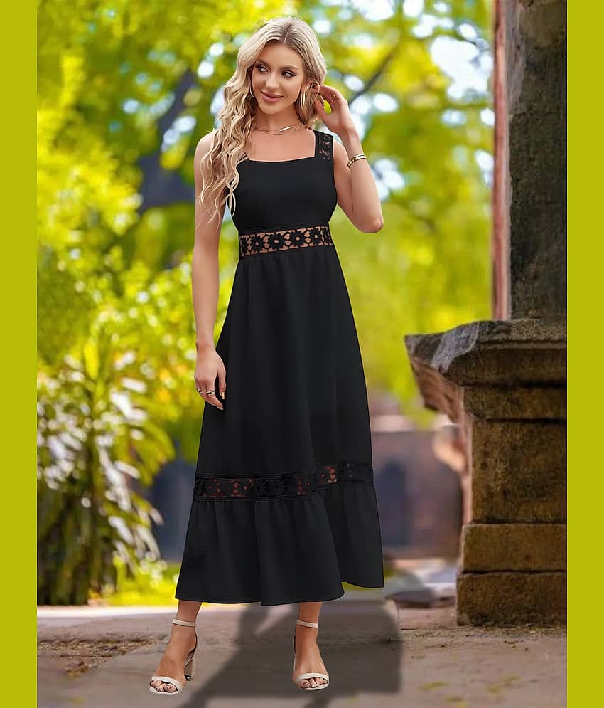 ZELZIS Women Crepe Crochet Maxi ( Black )