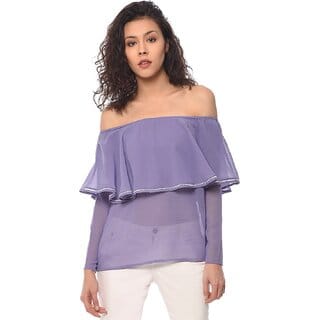 Purys Women Purple Solid Off Shoulder Top