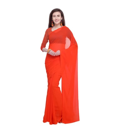 Generic Women's Dyed Saree (Orange, 5 - 6 Mtrs)