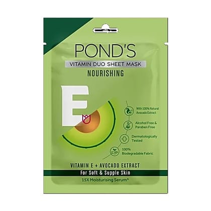Ponds Vitamin Duo Sheet Mask - Nourishing, Vitamin E + Avocado Extract, For Soft & Supple Skin, 25 ml