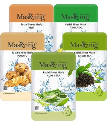 Masking Beauty Kiwi Avocado Potato Green Tea Aloe Vera Face Sheet Mask 100 ml Pack of 5