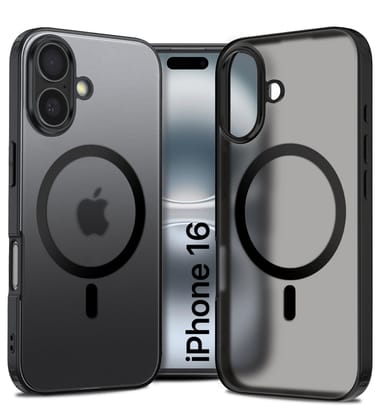 Rugged Frosted MagSnap Semi Transparent PC Shock Proof Slim Back Cover for Apple iPhone 16, 6.1 inch, Black
