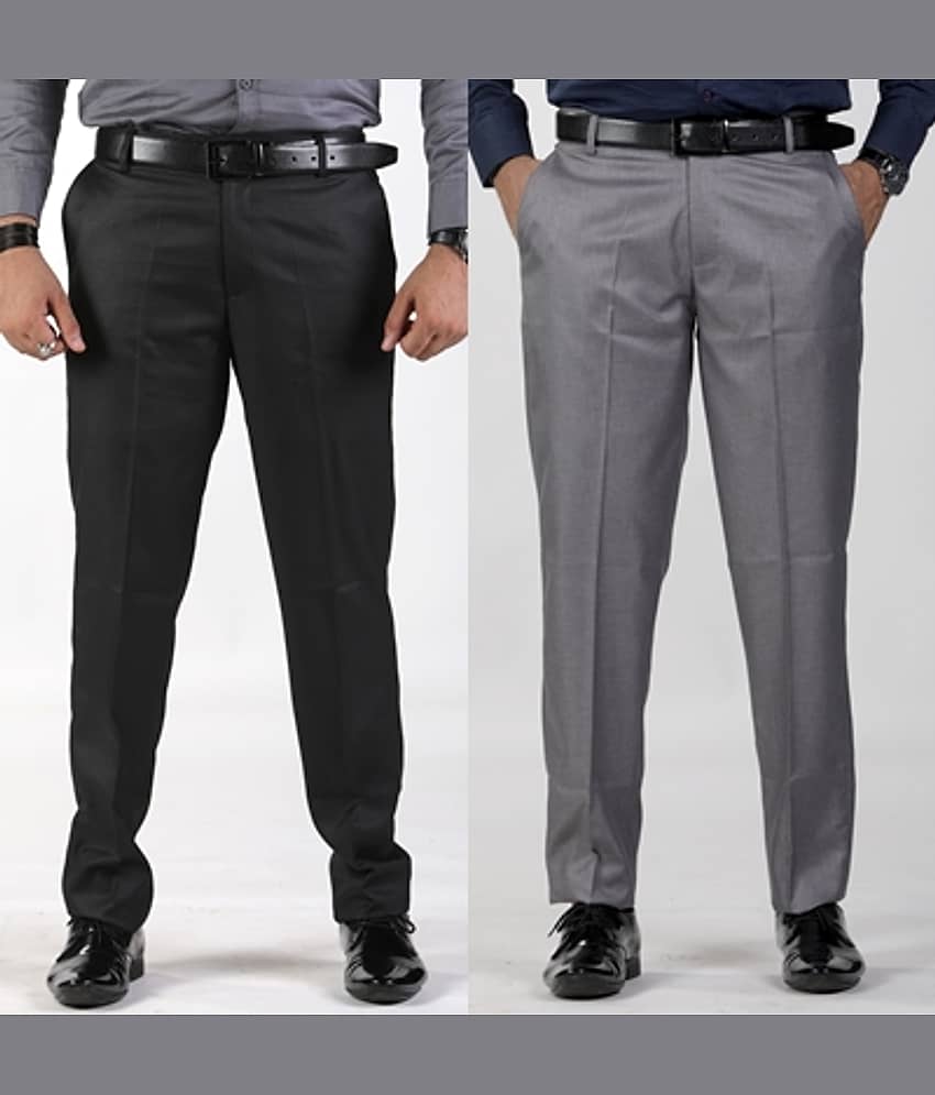 SAM & JACK Regular Flat Men's Formal Trouser - Multicolored ( Pack of 2 )