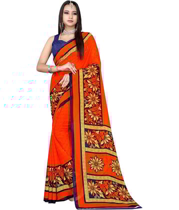 LEELAVATI Georgette Printed Saree With Unstitched Blouse Piece ( Orange )