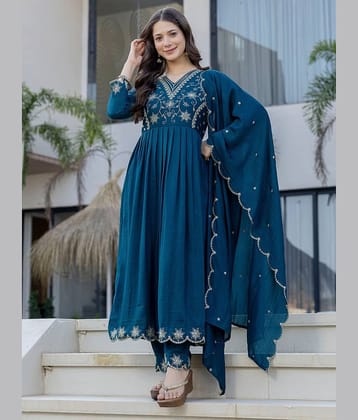 Niza Fashion Women Silk Embroidered Straight Kurti With Pants ( Indigo )