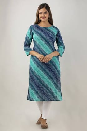 Women Printed Pure Cotton Straight Kurta  (Green)