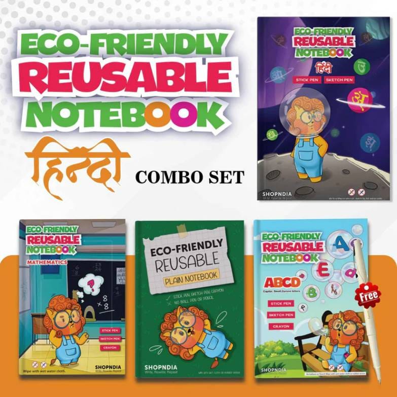 Reusable Notebooks for Kids Handwriting Improvement - Hindi Combo - Set of 4 (Set 1)