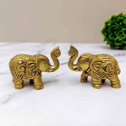 Brass Super Fine Elephants Pair - 1.2 inch Height | Miniature Decorative Elephants
