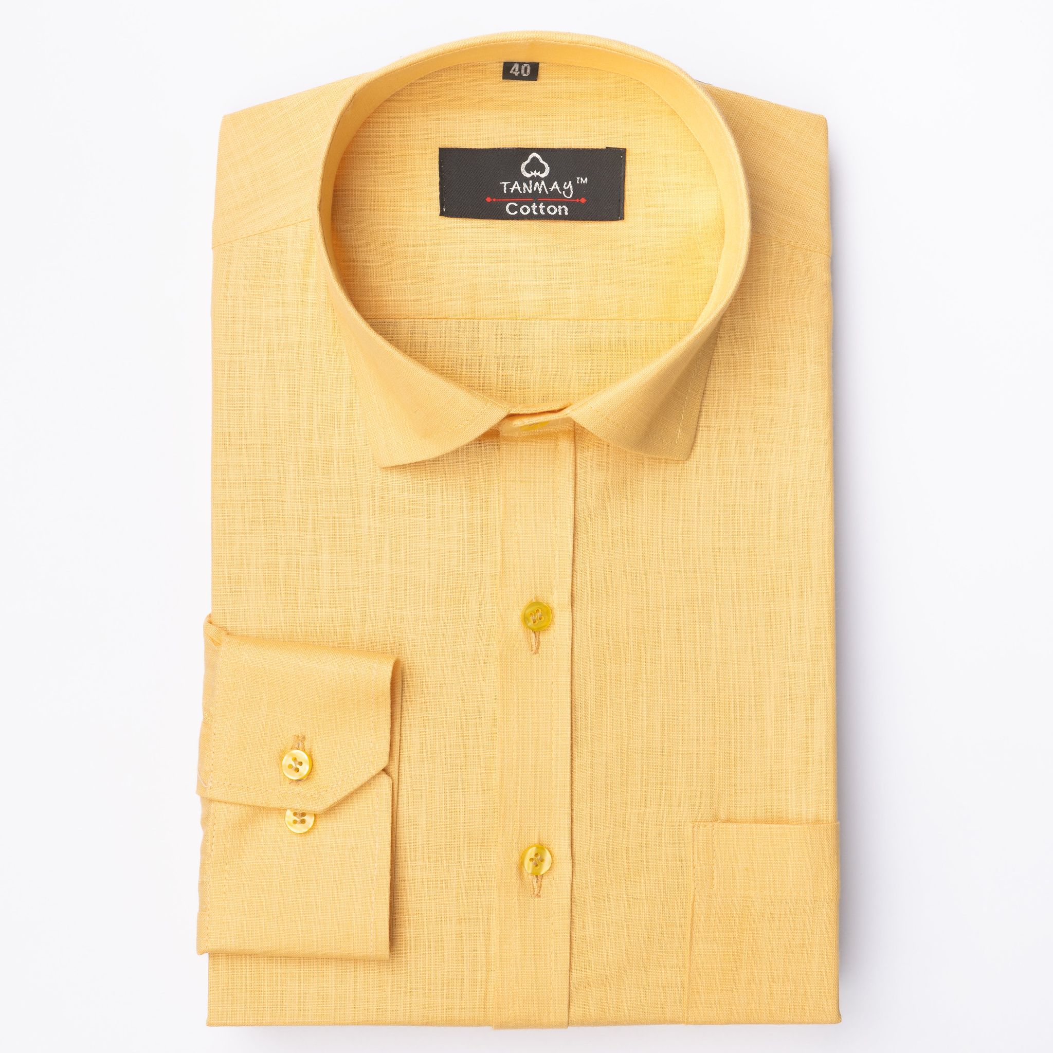 GOLDEN COLOR LINEN COTTON SHIRT FOR MEN-M (38 Inch) (98 CM) / Full