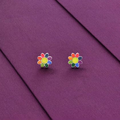 Colorful Flower Silver Children Earrings-None / Silver