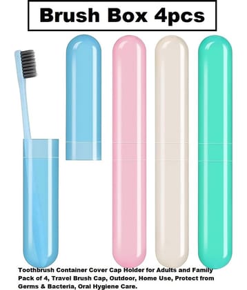 Anti Bacterial Plastic Toothbrush Container (Set of 4) Multicolour