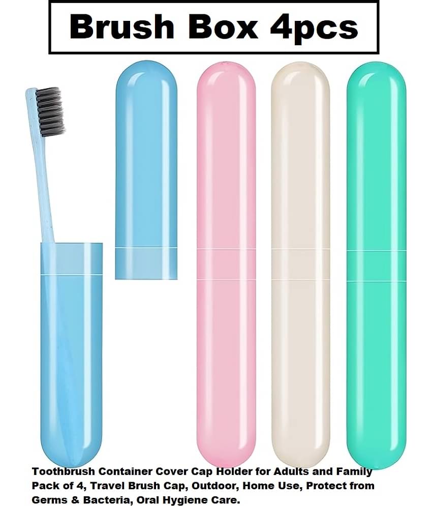 Anti Bacterial Plastic Toothbrush Container (Set of 4) Multicolour