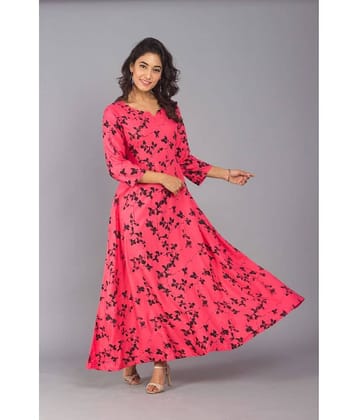 Frionkandy Women Rayon Printed A-line Dress ( Orange )