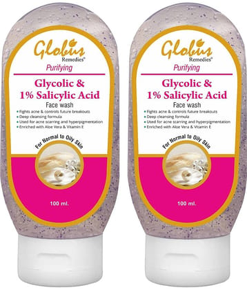 Globus Remedies Glycolic adn 1% Salicylic acid Face Wash 100 ml (Pack of 2)