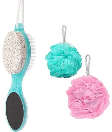 Lenon 4 In 1 Foot Pedicure Brush, Pumice Stone, Scrubber & File With 2 Pcs Loofah