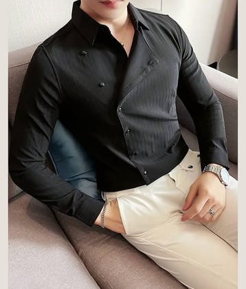 Eyebogler Poly Cotton Regular Fit Solids Full Sleeves Men's Casual Shirt - Black ( Pack of 1 )