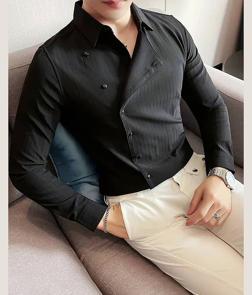 Eyebogler Poly Cotton Regular Fit Solids Full Sleeves Men's Casual Shirt - Black ( Pack of 1 )