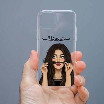 Personalized Cute Girl Transparent Silicon Case Customised with Name for Oppo, Vivo, Redmi, Realme, Poco, Mi, OnePlus, Samsung, iPhone, and More - design 61