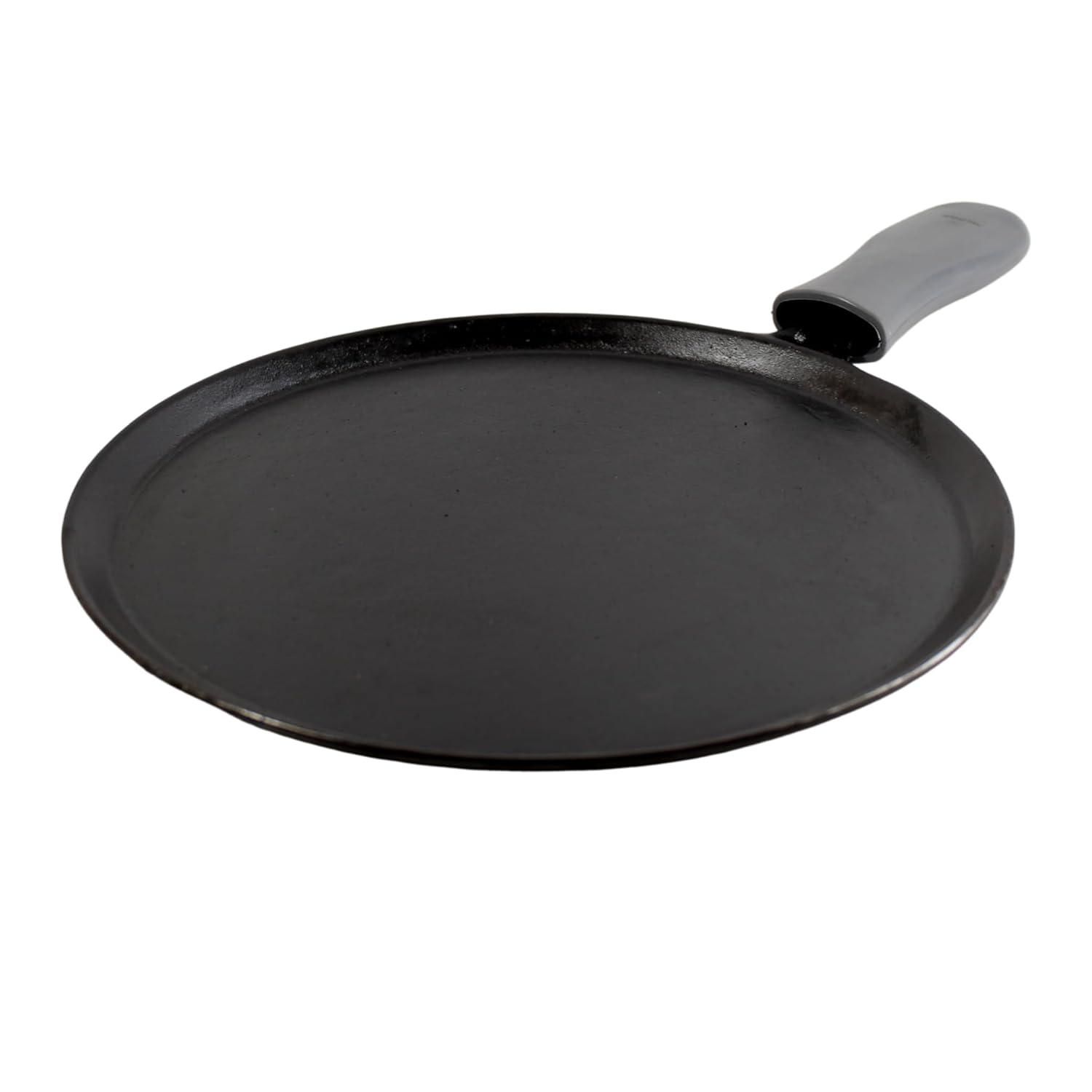 TRILONIUM Unicorn Triple Seasoned Cast Iron Dosa Tawa 29cms | Induction Compatible | Free Silicone Heat Proof Sleeve Grip for hot Handle