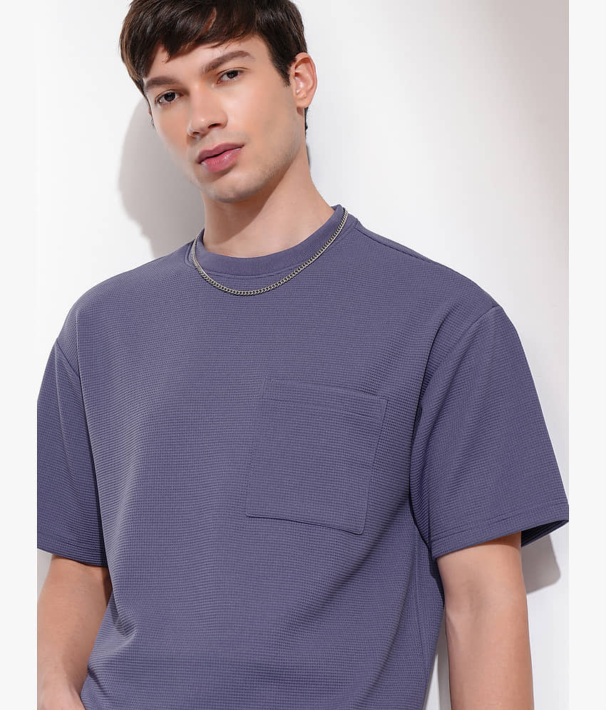 Highlander Men Polyester Relaxed Fit Self Design T-Shirt ( Purple )