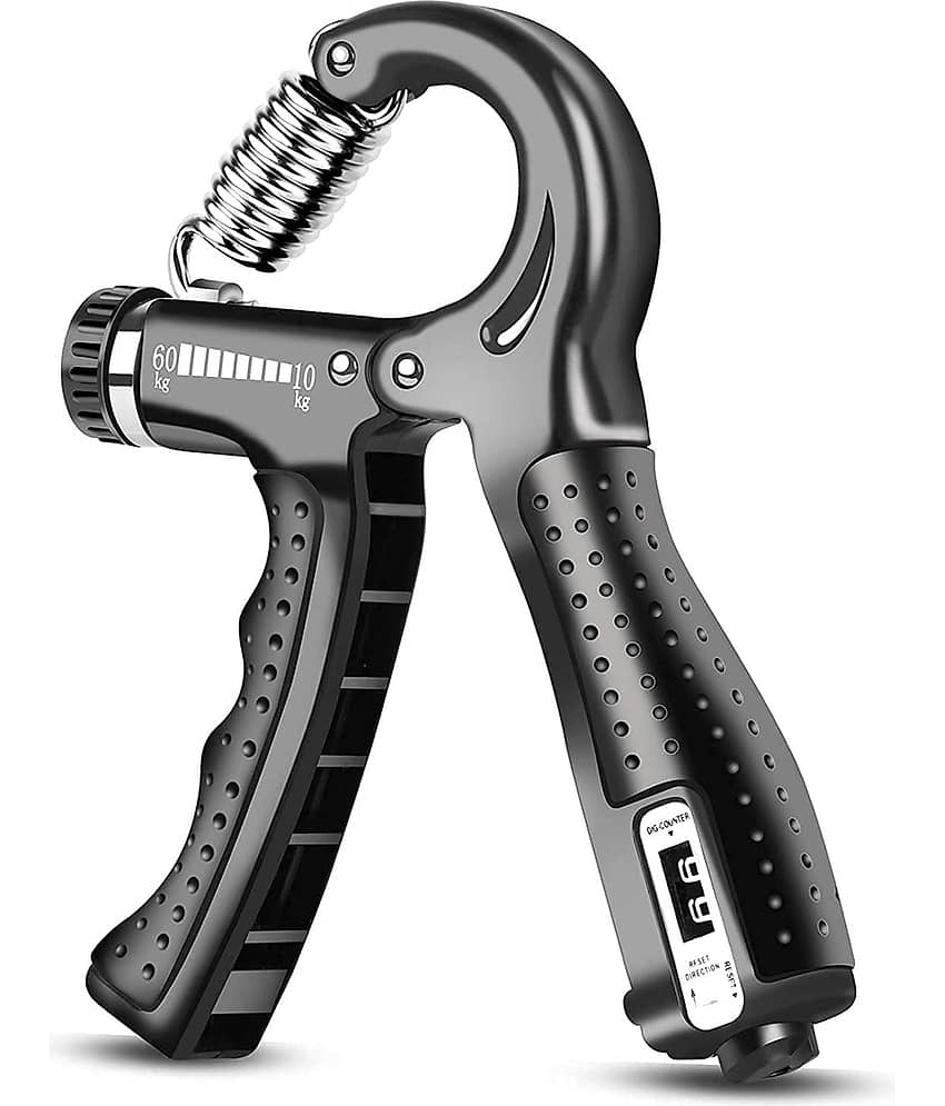 HORSE FIT Professional R shape Hand Grip Strengthener with Counter, Adjustable Resistance 5 to 60kg, Grip Strength Trainer for Muscle Building, Forearm Exerciser (Black)