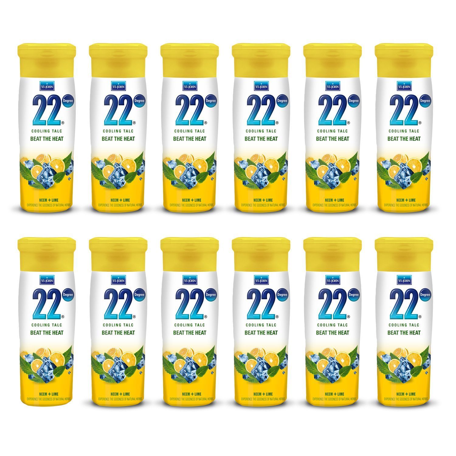 Vi-John 22 Degree Cooling Talc Beat the Heat Neem and Lime-300g (Pack of 12)