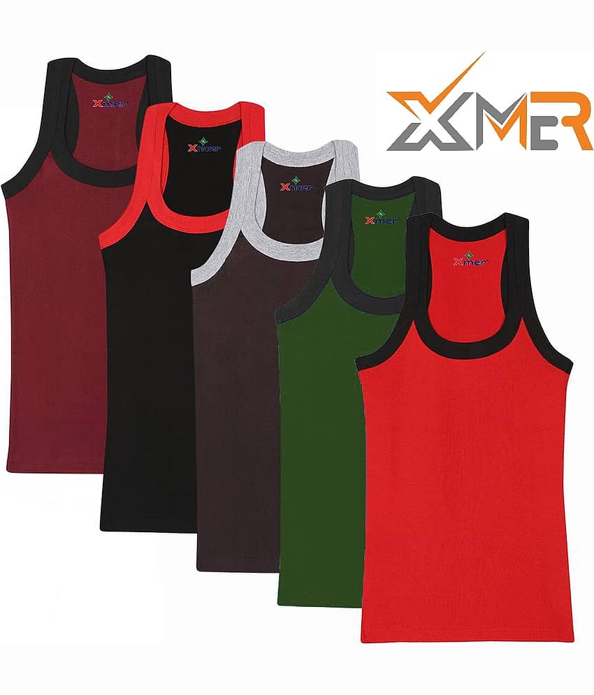 XMER Pack of 5 Boys Cotton Vest ( Multicolor )