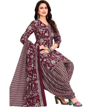 shree jeenmata collection Women Cotton Printed Straight Kurti With Patiala Salwar ( Purple )
