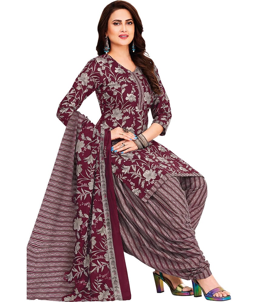 shree jeenmata collection Women Cotton Printed Straight Kurti With Patiala Salwar ( Purple )
