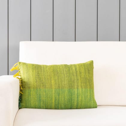 Handwoven Upcycled Lime Green Wool & Oak Silk Cushion Cover - 12x18-Green / Wool & Oak Silk