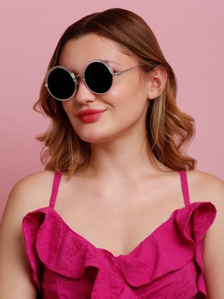 SUNNIES Large Full Frame Metal Round Solid UV Protected Women Sunglasses-SNS-11697-C206