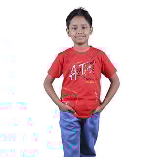 Kid Kupboard Cotton Boys T-Shirt, Red, Half-Sleeves, 8-9 Years KIDS7380