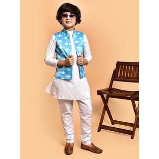 PrintCultr Boys Festive & Party Kurta, Waistcoat and Pyjama Set (White) PrintCultr Boys Festive & Party Kurta, Waistcoat and Pyjama Set (White)