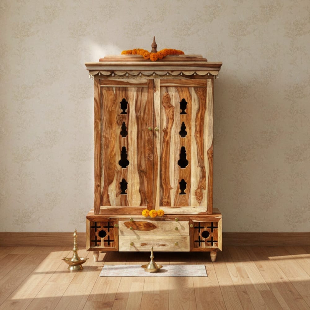 Solid Wood Pooja Mandir With Beautiful Art Work - Pooja Needs | Buy online on ZillyBuy