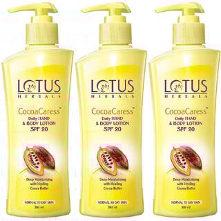 Lotus Herbals Cocoacaress Daily Hand  Body Lotion  With Cocoa Butter  For Dry Skin  Spf 20  300Ml  (Pack Of 3)