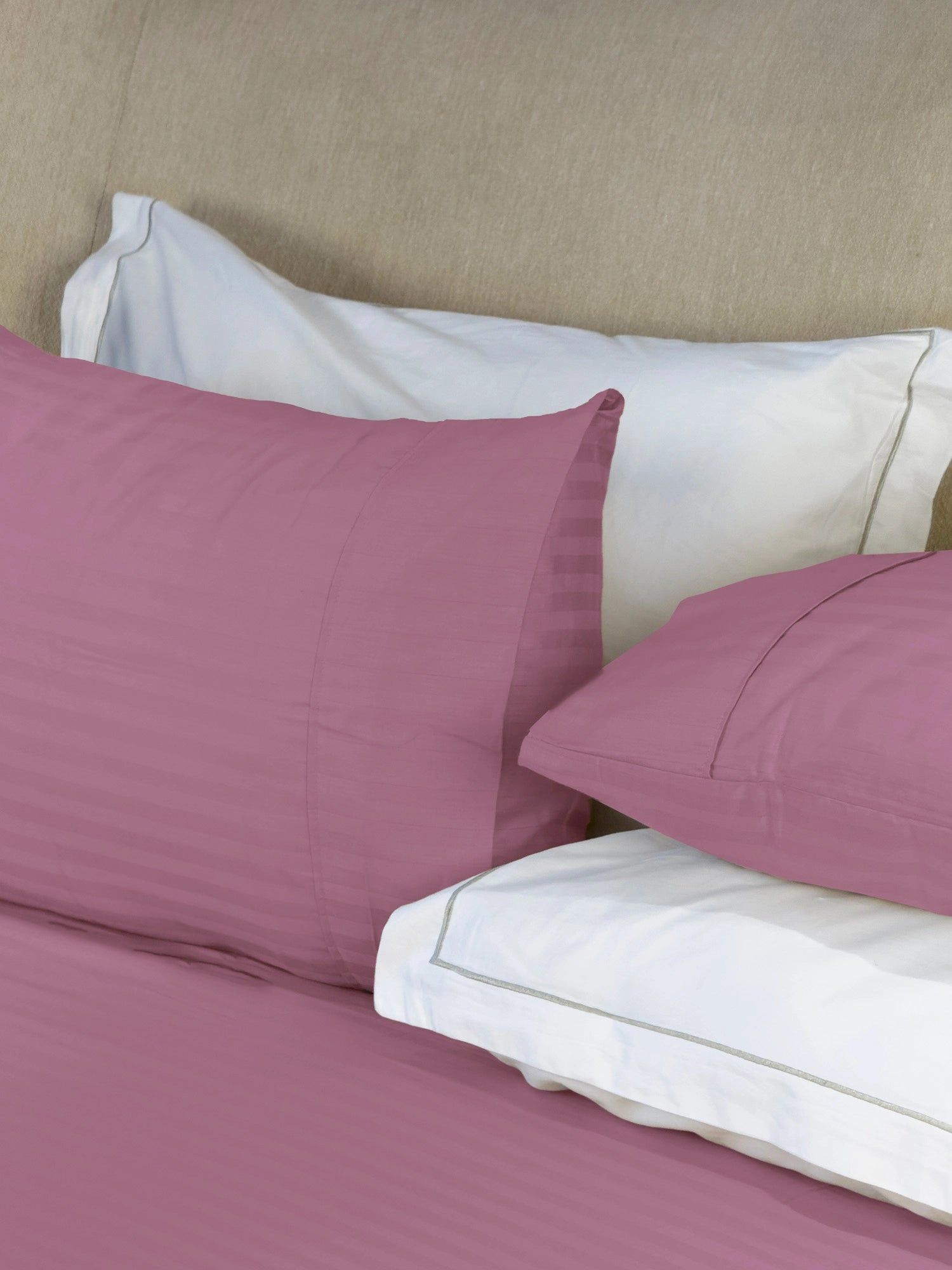 Simple Living - 210TC Satin Stripe Bedsheet Set(Berry Fizz)-KING / Berry Fizz